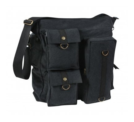 Черная винтажная сумка с карманами 9124