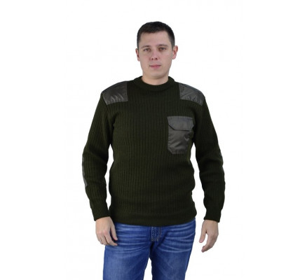 Оливковый свитер с накладками