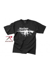 Винтажная черная футболка MARINES GUN  61175